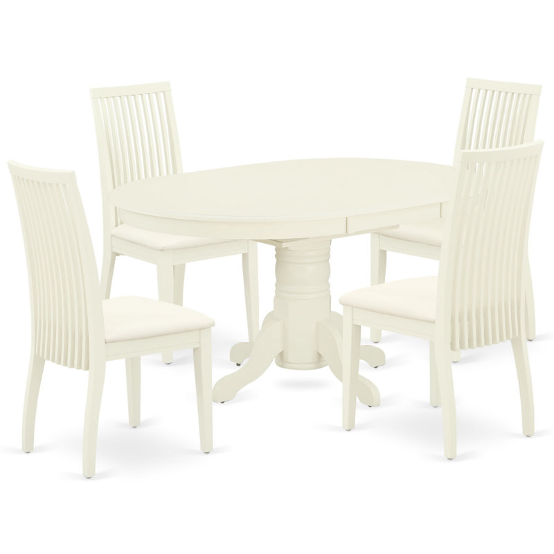 5 Piece Dinette Set for 4 Includes an Oval Dining Table with Butterfly Leaf and 4 Linen Fabric Kitchen Dining Chairs, Linen White