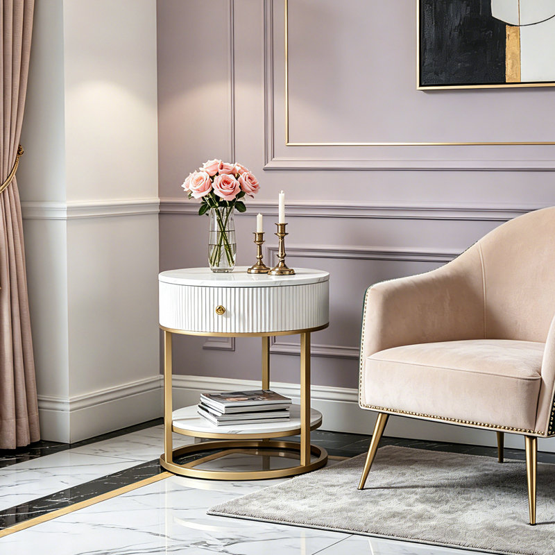 Frame End Table, Calacatta White/Gold, Gold