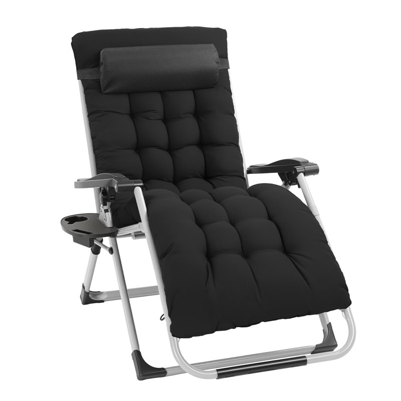 Chaise de patio pliante zéro gravité avec coussin noir, Noir