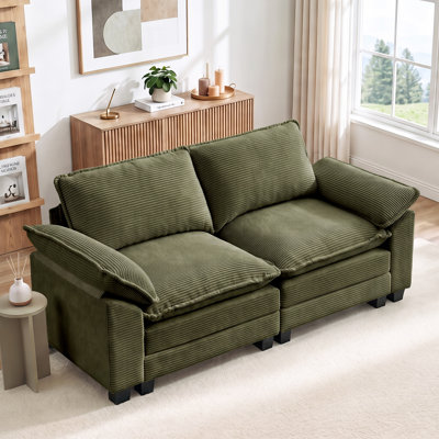 69" Cloud Corduroy Upholstered Sofa with Extra-Wide Armrests