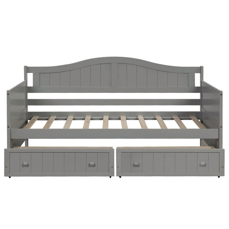 Lit de jour simple en bois avec 2 tiroirs, canapé-lit pour le salon de la chambre à coucher, aucun sommier nécessaire, Gris
