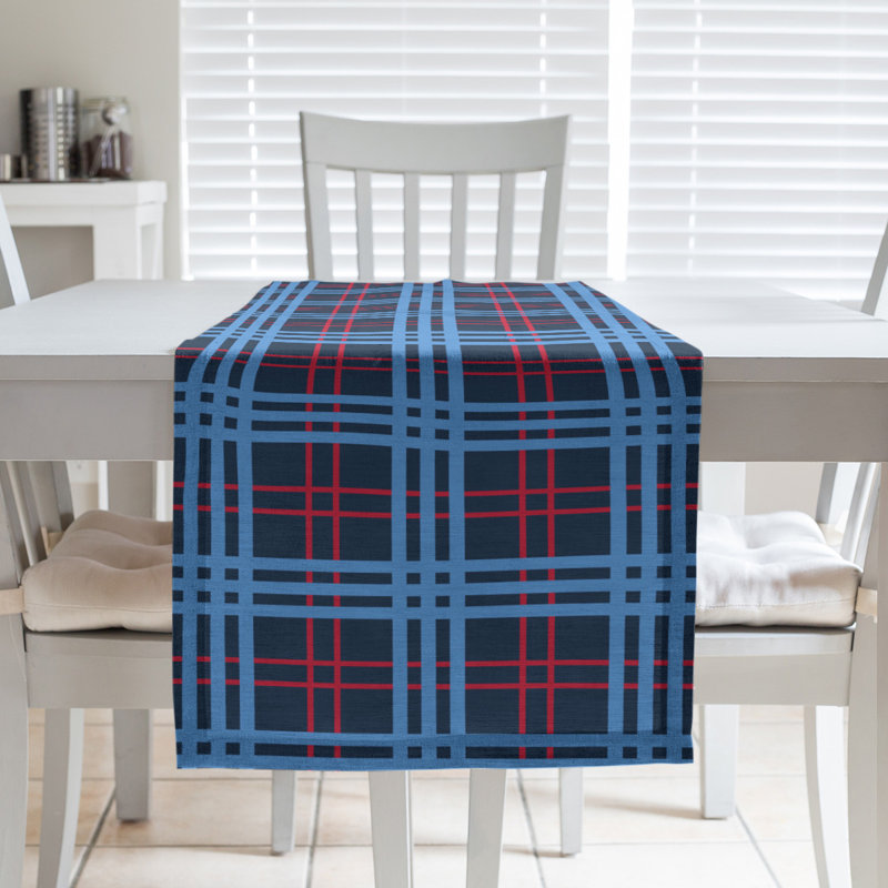 Paid Polyester Table Runner, Navy/Red/Blue, 72" L x 16" W