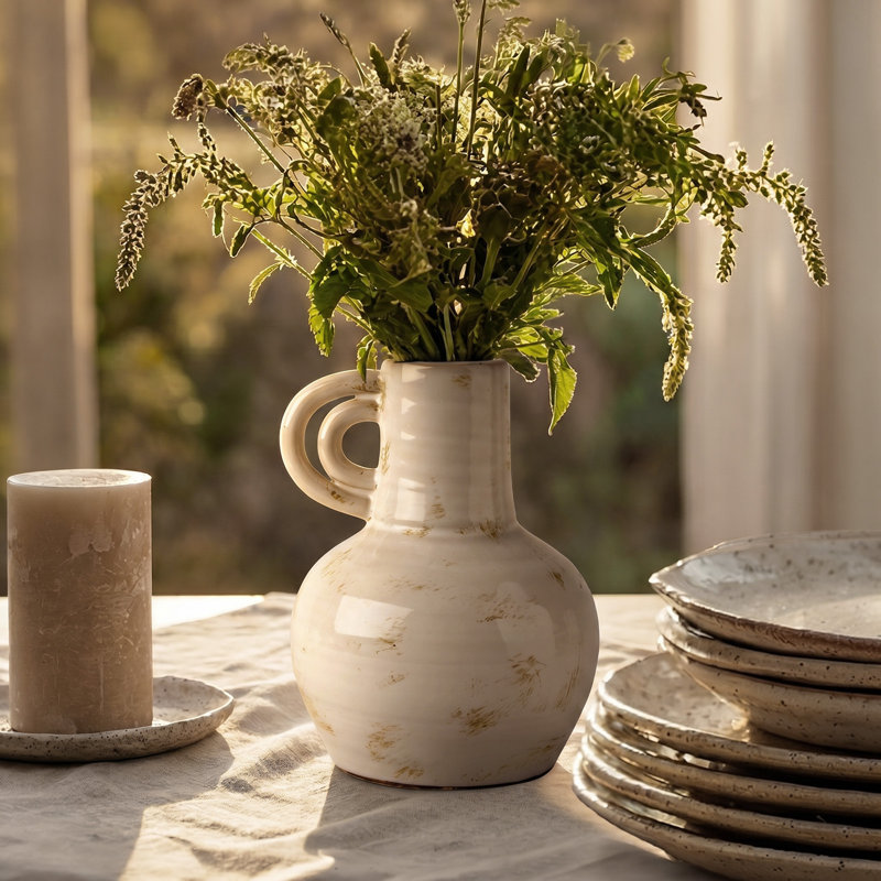 Vase en céramique beige rustique Dowan
