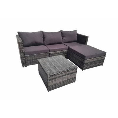 Hampus 3 Seater Grey Rattan Garden Outdoor Conversation Sets Set With Large Stool And Coffee Table