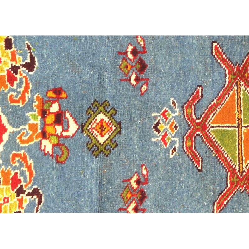 Tapis de couloir unique en laine noué à la main de style années 1960 de 3 pi x 9 pi 5 po rouge / bleu / jaune / vert