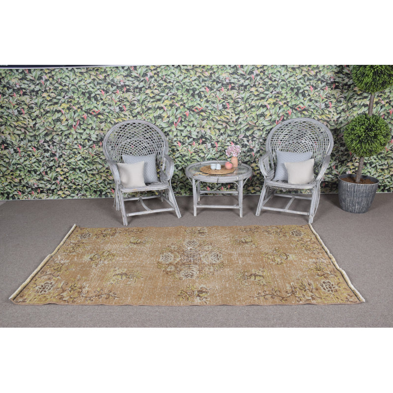 Tapis traditionnel turc Oushak avec motif floral rétro pour la décoration intérieure en beige