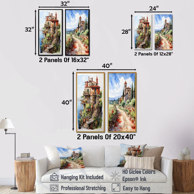 «Italian Village Charm I», ensemble de salon avec art mural italien Village, Encadrement brun, H 28 po x l 25 po