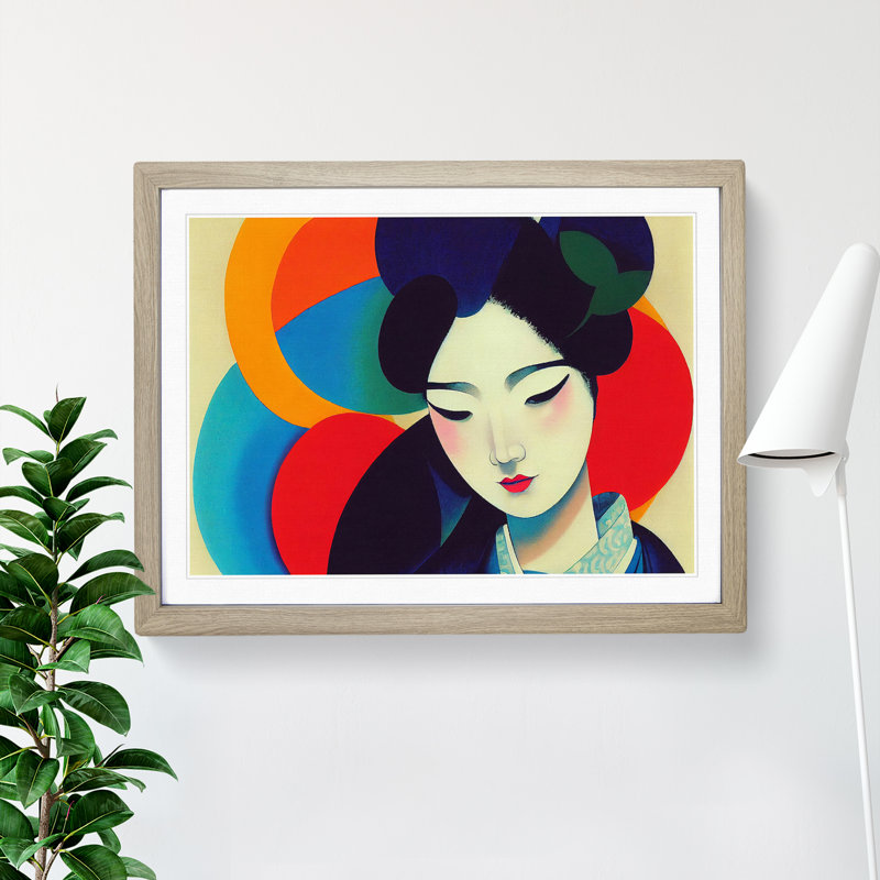 Geisha Painted Abstract - Picture Frame Print, Oak Framed, 25cm H x 34cm W x 2cm D