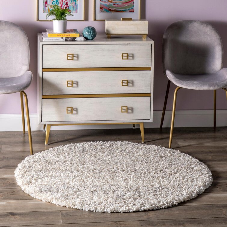 Solid Colour Machine Woven Ivory Area Rug