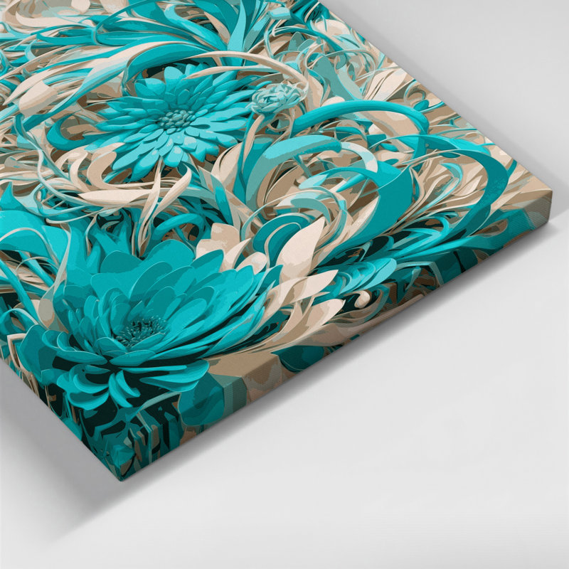 «Abstract Florals 100», art mural sur toile bleue, H 14 po x l 11 po