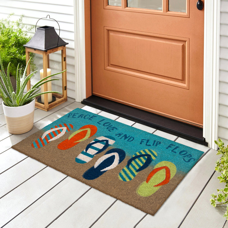 Gunnell Non-Slip Ombre Outdoor Doormat, Blue/Teal/Orange/Tan, 18" W x 30" L