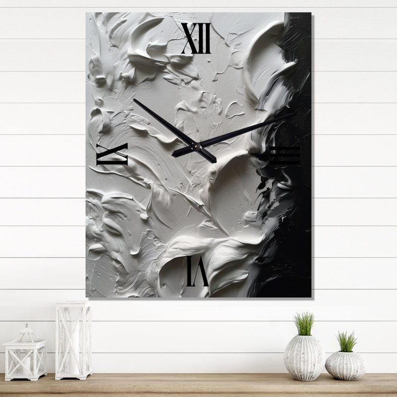 Janara - Horloge murale abstraite en marbre surdimensionnée, H 32 po x l 16 po x P 1 po