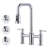 Bridge-Style Kitchen Faucet With Dual Handles And A Pull-Down Spray Head, Designed For Installation On A 3-Hole Kitchen Sink-120824487