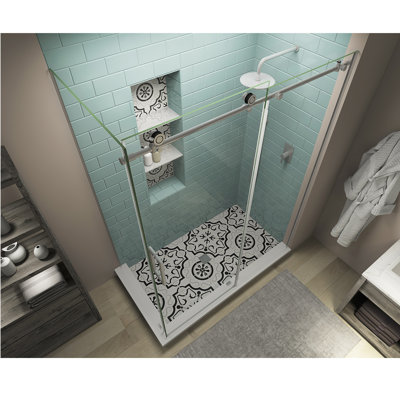 Coraline XL 44" - 48" W x 32" D x 80" H Frameless Rectangle Sliding Shower Enclosure