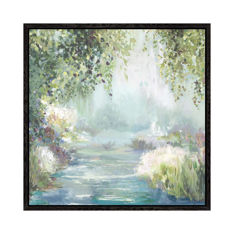 Sunny Forest Path by Allison Pearce - Painting on Canvas, Black Framed, 93.98cm H x 93.98cm W x 3.81cm D