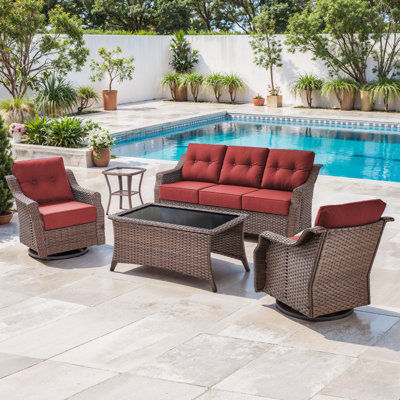 Acton 5 - Preson Outdoor Wicker Sofa Seating Group With Table And 6" Thick Cushions