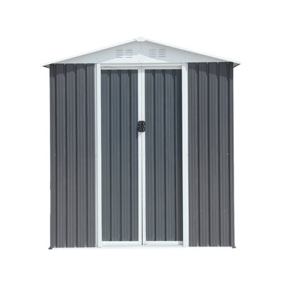 Grey Outdoor Storage Shed With 6Ftx4ft Apex Roof - Strong Metal For Garden Equipment Galvanized Steel & Aluminum Alloy Frame
