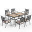 Ensemble repas d'extérieur pour 6 personnes avec table en métal, coussins et coussins Alyah