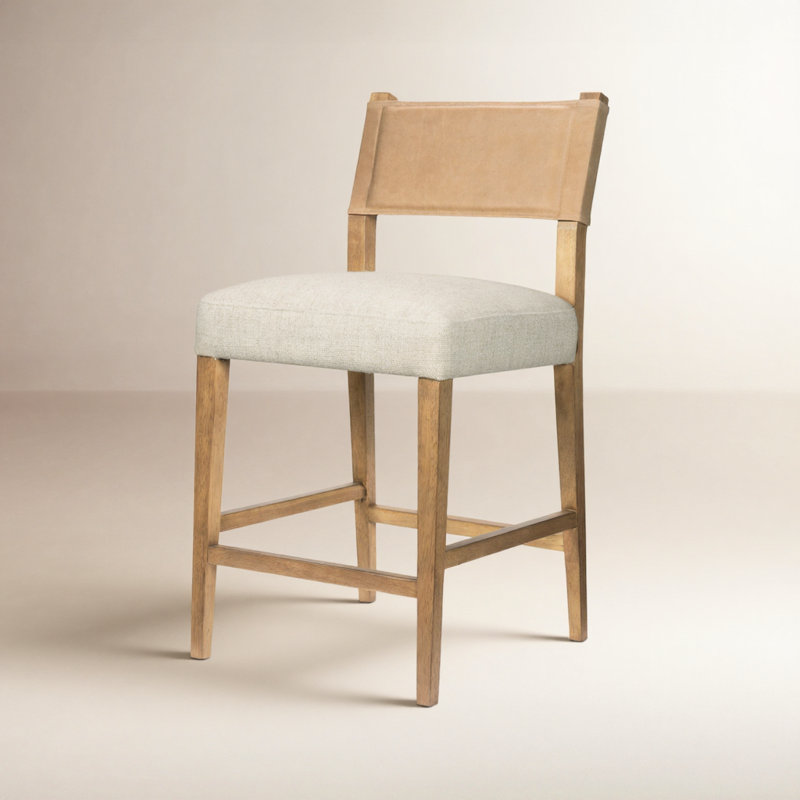 Tabouret Lorretta, Tabouret de comptoir (siège d'une hauteur de 25,9, Mélange crème / polyester Thames, Brun clair