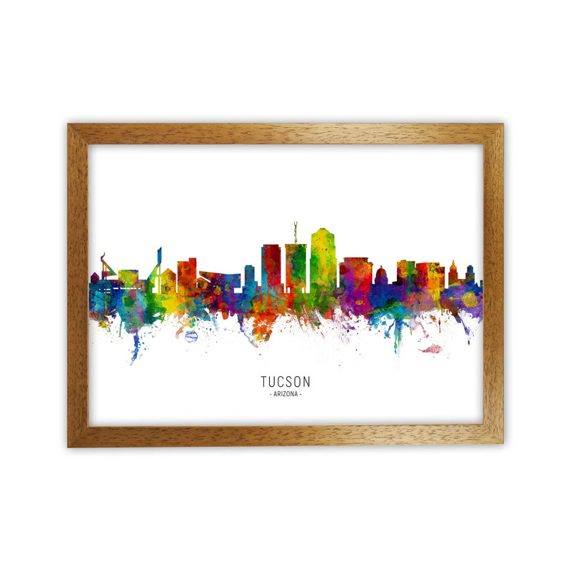 Tucson Arizona Skyline by Michael Tompsett - Print, Brown Framed, 46cm H x 63cm W x 3cm D