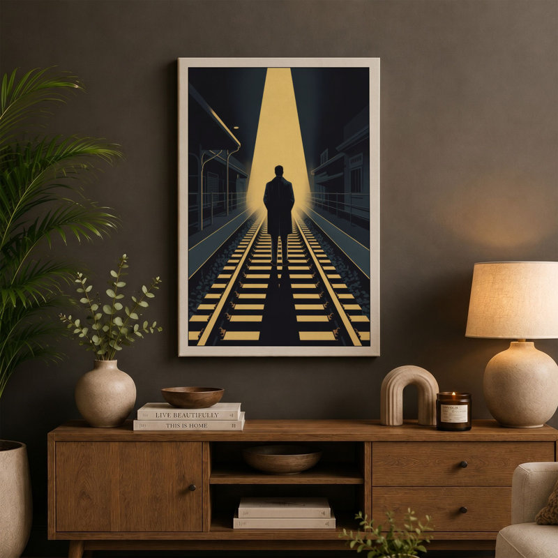 Solitary Path Industrial - Wrapped Canvas, 18x12 - 45.7 x 30.5 cm, Teal Border