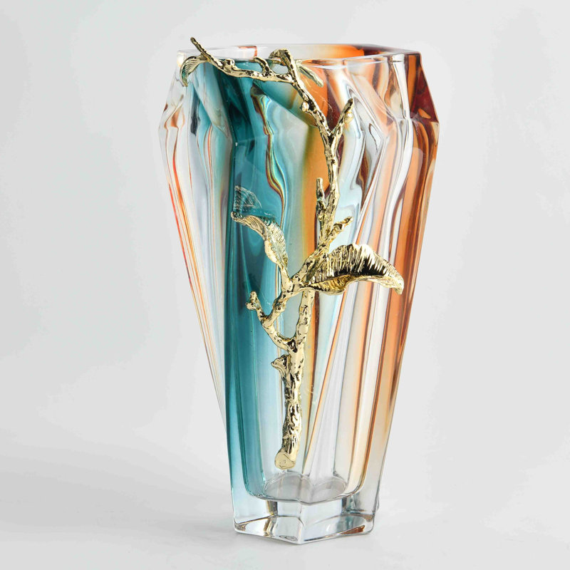 Vase en verre Sunset Prism avec accent de vigne dorée 