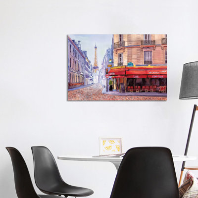 Paris Café W/Eiffel by Bannarot - Wrapped Canvas Print