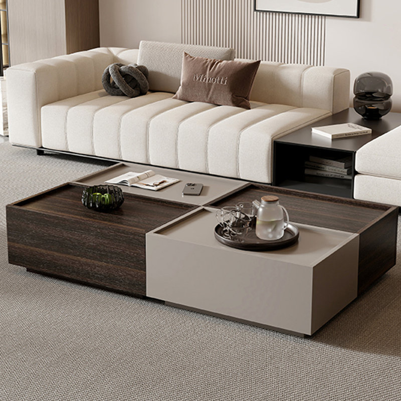 Creative minimalist rectangular coffee table, Dark Brown Wood/Khaki, 11" H x 39.4" L x 27.6" W