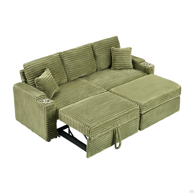 Canapé en velours côtelé, Vert, 8.6" H x 30" W x 20" D
