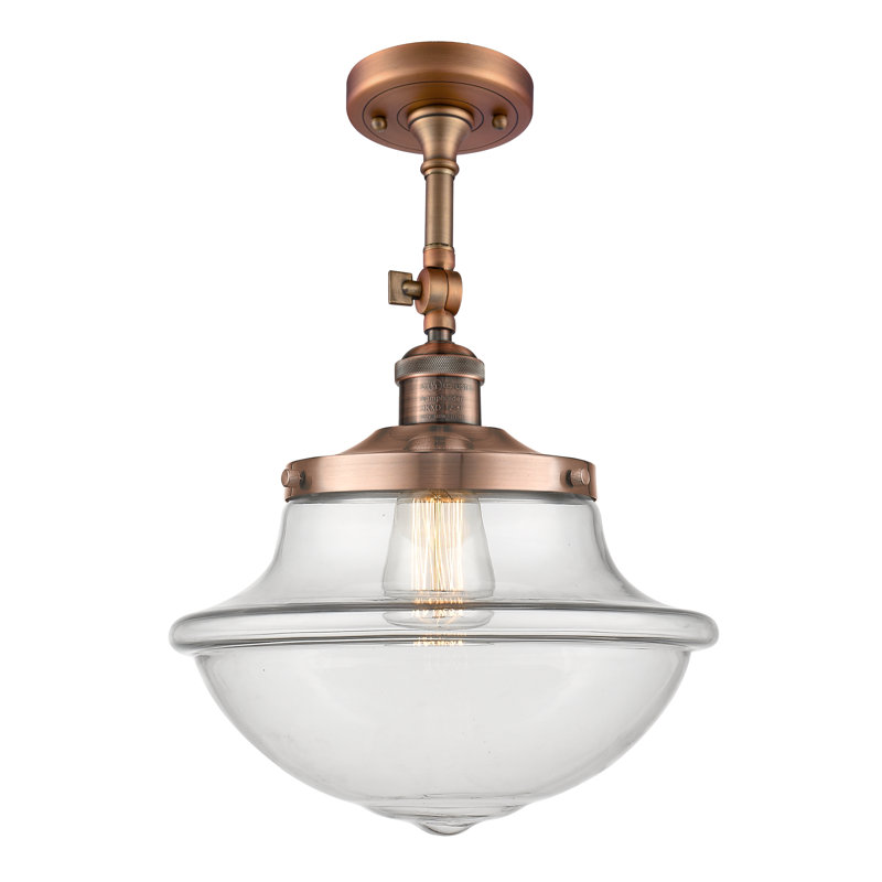 Plafonnier semi-encastré 1 lumière 12 po Baptiste, Cuivre antique, Ampoule non incluse, Transparent