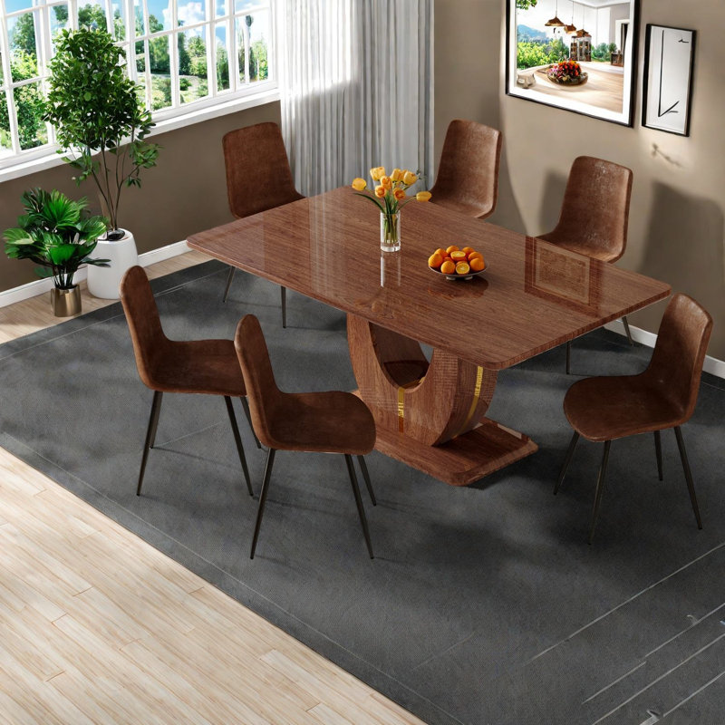 Ensembles de table de salle à manger en tissu brun brun, grain de bois en bois aggloméré, style maison moderne, utilisation polyvalente dans la cuisine