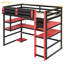 Lit mezzanine simple en bois avec bureau, support de rangement latéral, tablettes multiples et lumière RVB, rouge-1308265082-1308265083