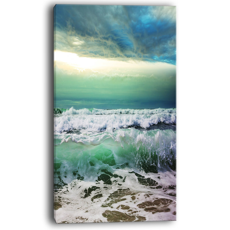 Vagues de mousse verts et bleu ciel grand shore, reproduction de photo sur toile tendue, H 32 po x l 16 po x P 1 po
