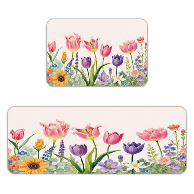 Soft Pink Tulip Bouquet, Kitchen Mats Set Of 2