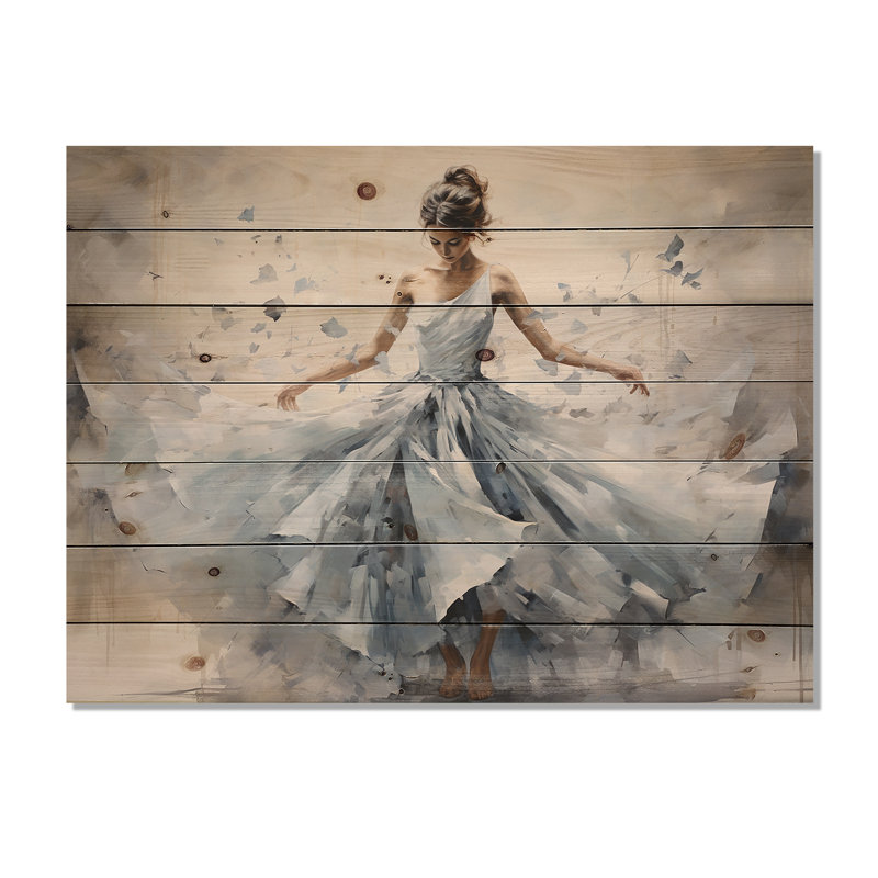 Blue Ballet Dance I - Décoration en bois tendance sur bois de pin naturel, H 34 po x l 44 po