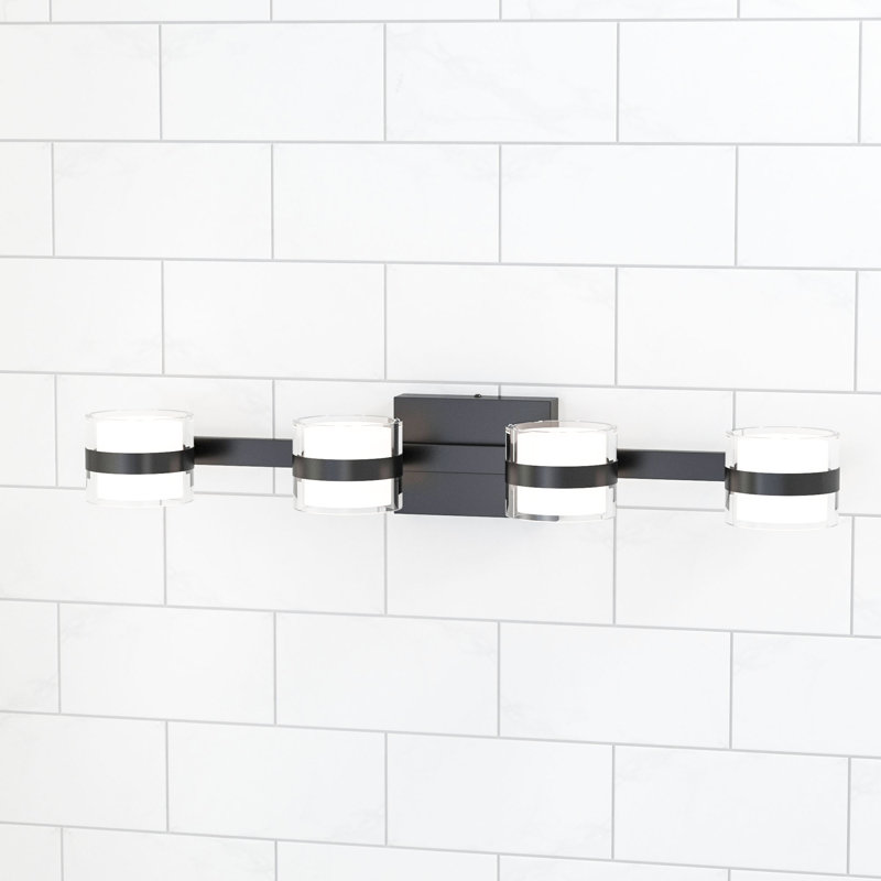 27.56"W Kinston 4-Light LED Vanity Light 3000K/4000K/5000K 3CCT Adjustable, Matte Black, 4
