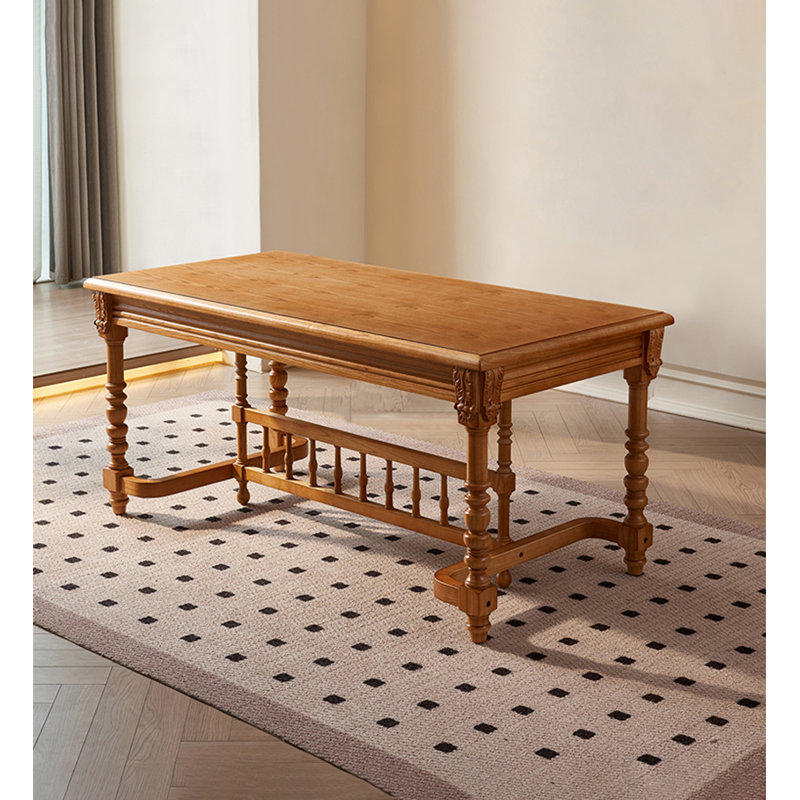 Table de salle à manger rectangulaire en bois massif sculpté de style français, Brun, H 29,53 po x L 62,99 po x l 31,5 po