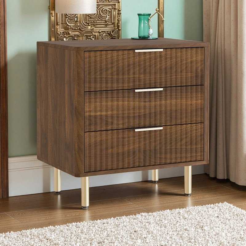 Table de chevet intelligente en bois avec station de charge, veilleuse à commande vocale et armoire de rangement, Brun