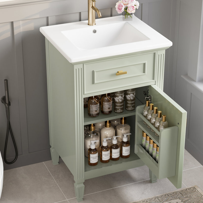 Meuble-lavabo de 20 pouces avec lavabo, rangement fonctionnel, charnières à fermeture en douceur et assemblage facile pour les petites salles de bain urbaines