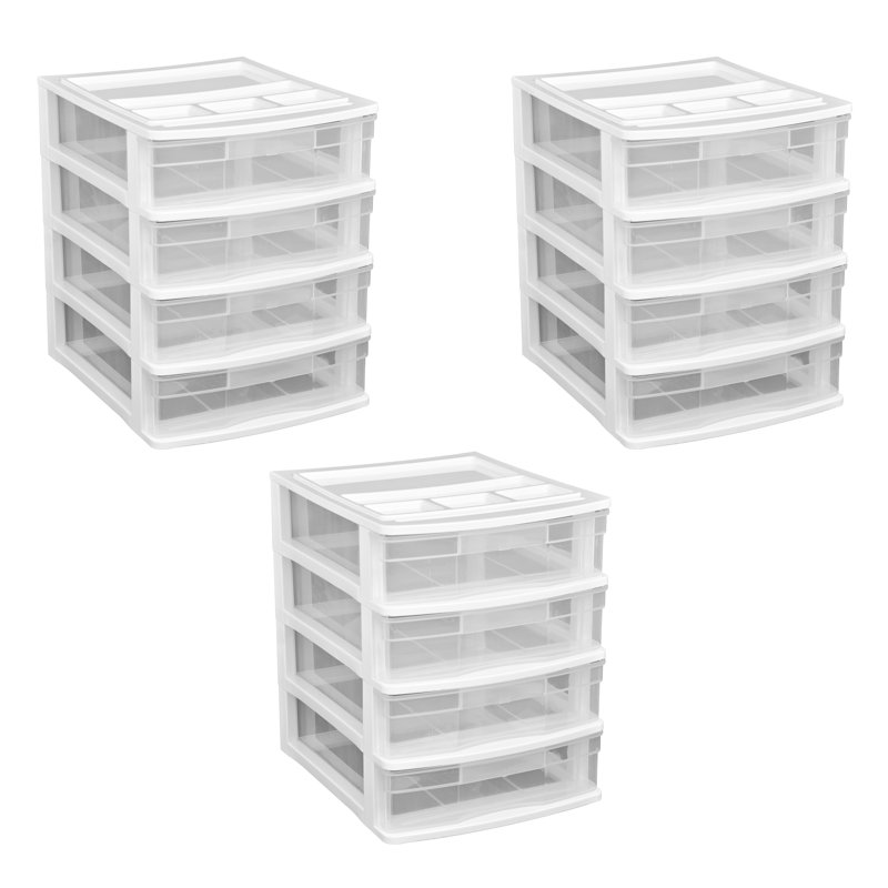 Bac de rangement pour bureau et comptoir 4 tiroirs avec couvercle de rangement (paquet de 3)