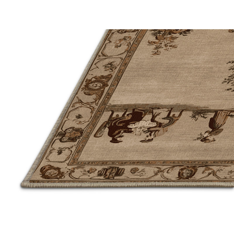 Machine Washable French Beige Area Rug, Round 6'