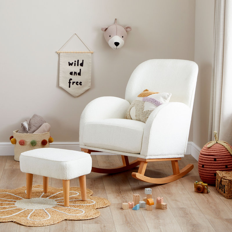 Freya Nursing Chair with Stool, Off White Bouclé