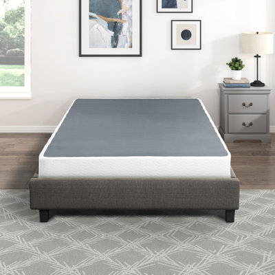 Sommier King Size, cadre en métal noir, revêtement en tissu texturé, 12 lattes, montage facile - 1 pièce (cadre et revêtement), hauteur 21,6 cm (8,5 po), simplicité d'utilisation.