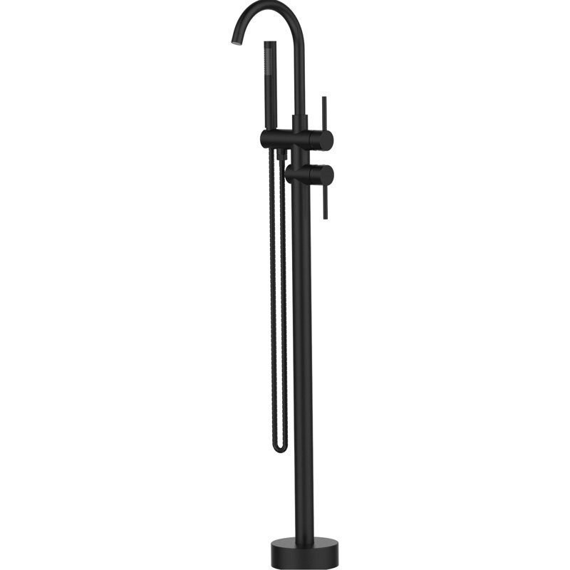 Robinet de baignoire à fixation au sol - Noir mat avec douche à main et robinet en céramique