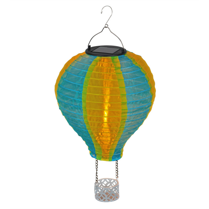 16" Solar Powered Yellow and Blue Hot Air Balloon LED Lamp