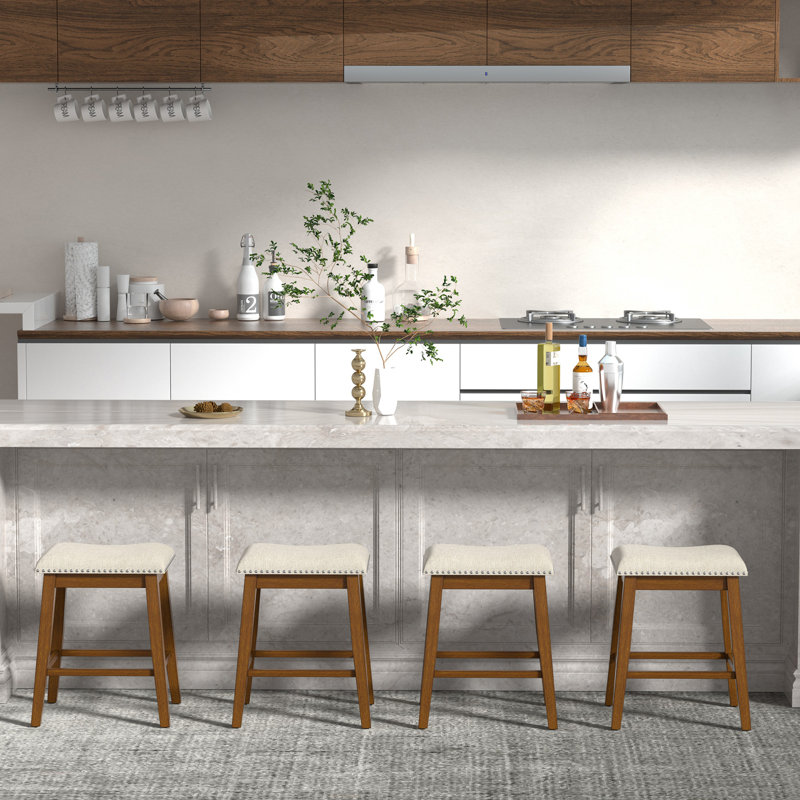 Tabourets de bar en bois rembourrés (ensemble de 2), Beige, Tabouret de comptoir (siège d'une hauteur de 24 p