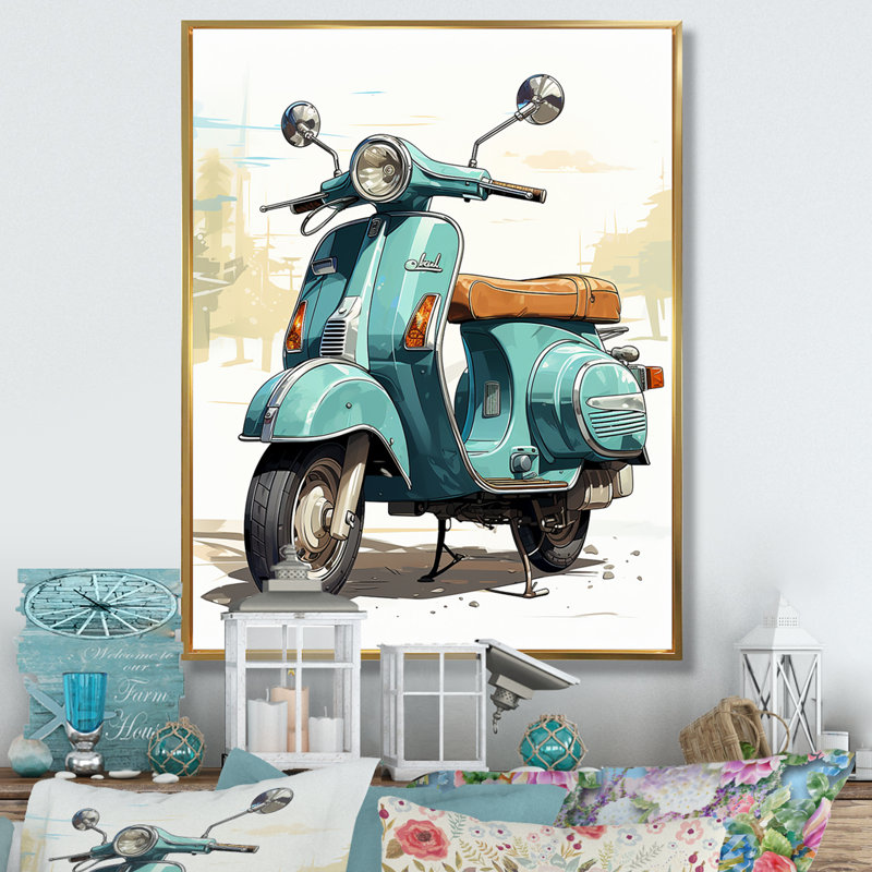 Calita Scooter Retro Rider II - Imprimé, Cadre flottant doré, H 40 po x l 30 po x P 1,5 po