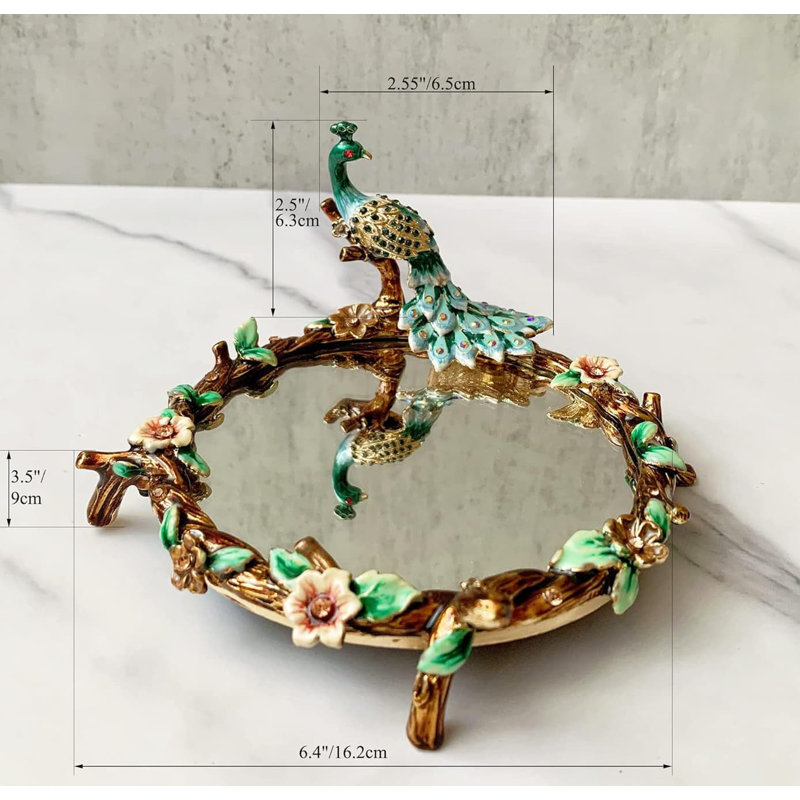 Ornate Metal Vanity Tray with Ring Holder - Jewelry & Makeup Decorative Organizer for Vanity/Dresser/Bathroom