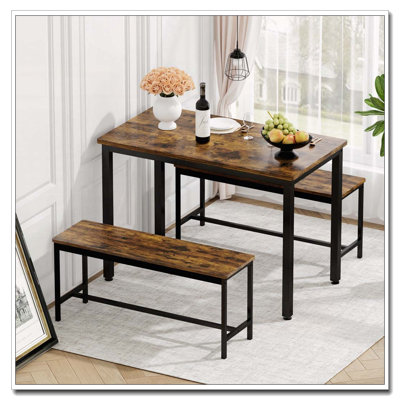 Dining Table Set, Bar Table with 2 Dining Benches