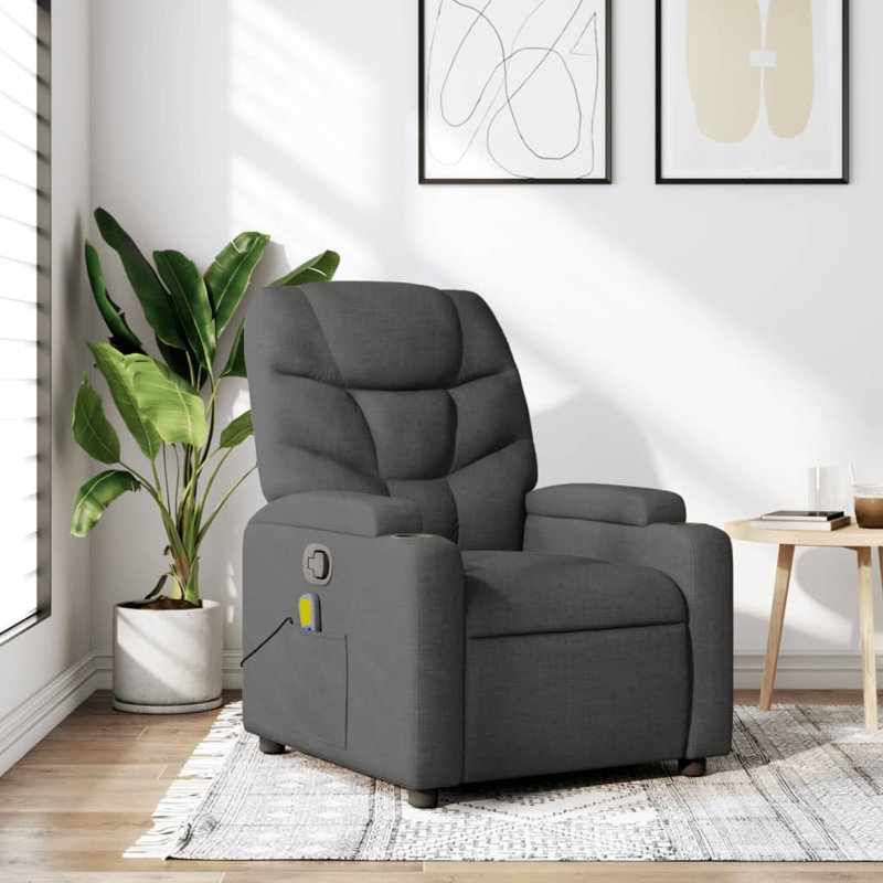 Fauteuil inclinable de massage en tissu vidaXL, dossier et repose-pieds réglables, Tissu gris foncé